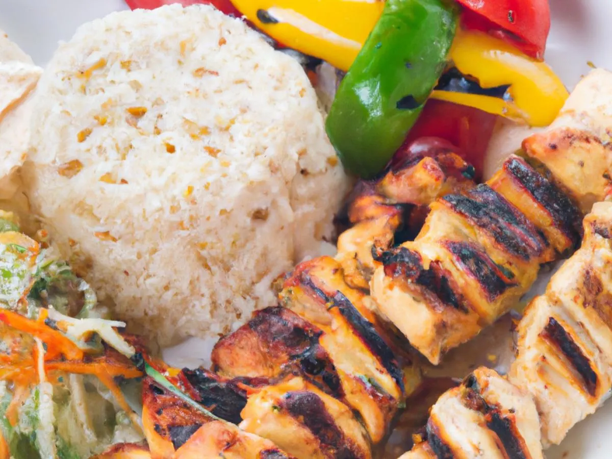 Chicken Kabab and Roasted Veggies Served With Steamed White Rice Chicken Kabab and Roasted Veggies Served With Steamed White Rice