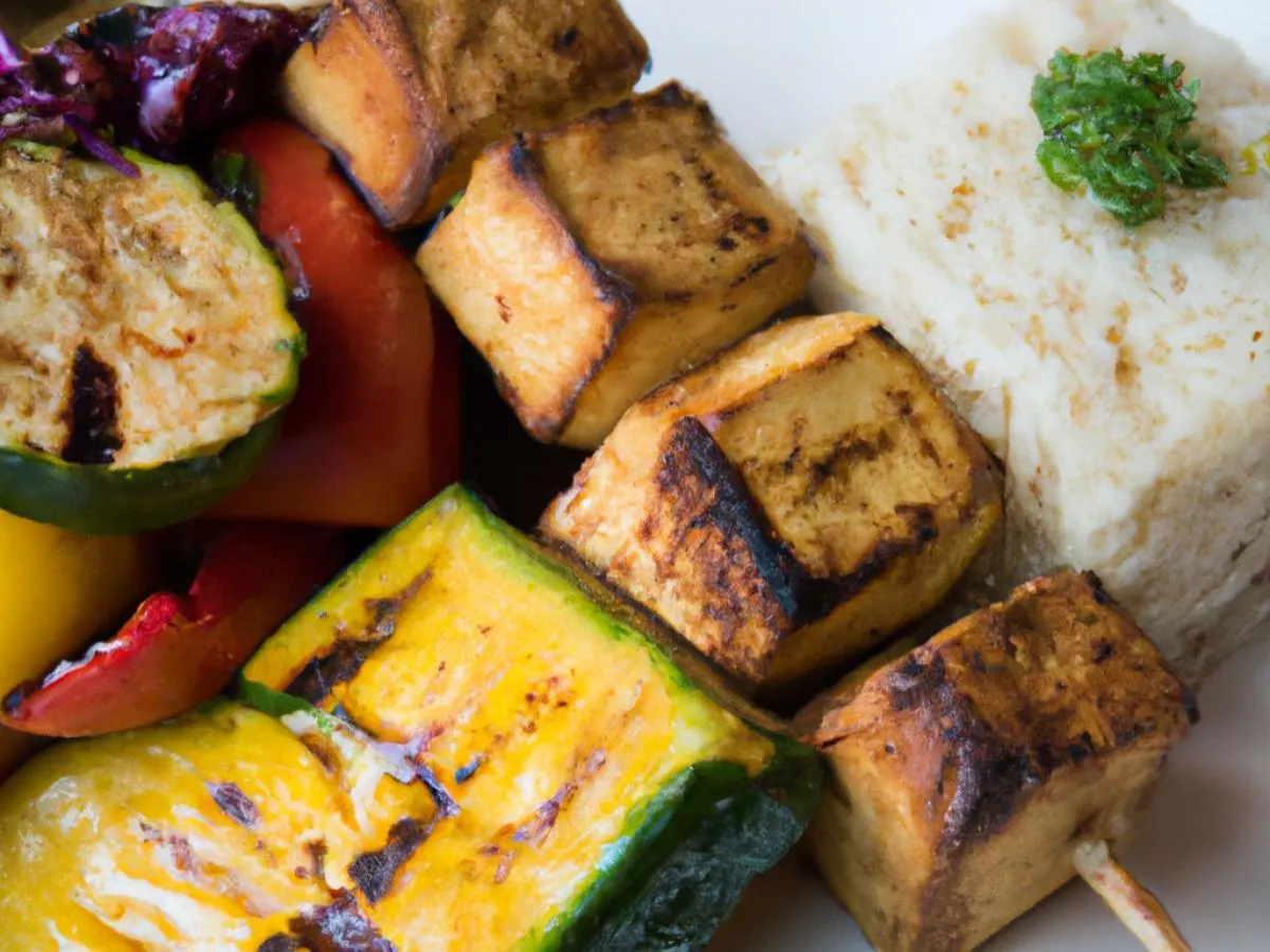 Vegan Tofu Kabab and Roasted Veggies Served With Steamed White Rice Vegan Tofu Kabab and Roasted Veggies Served With Steamed White Rice