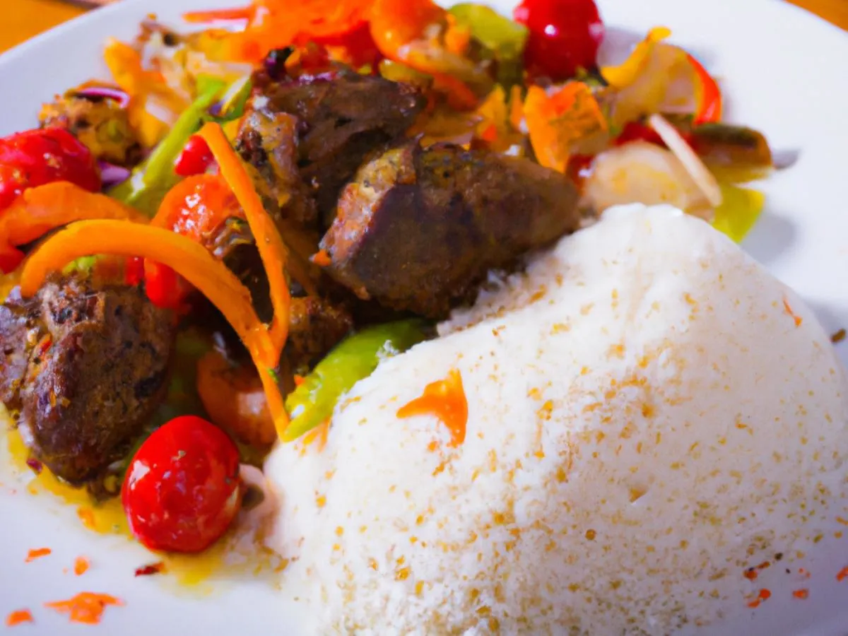Lamb Boti Kabab and Roasted Veggies Served With Steamed White Rice Lamb Boti Kabab and Roasted Veggies Served With Steamed White Rice
