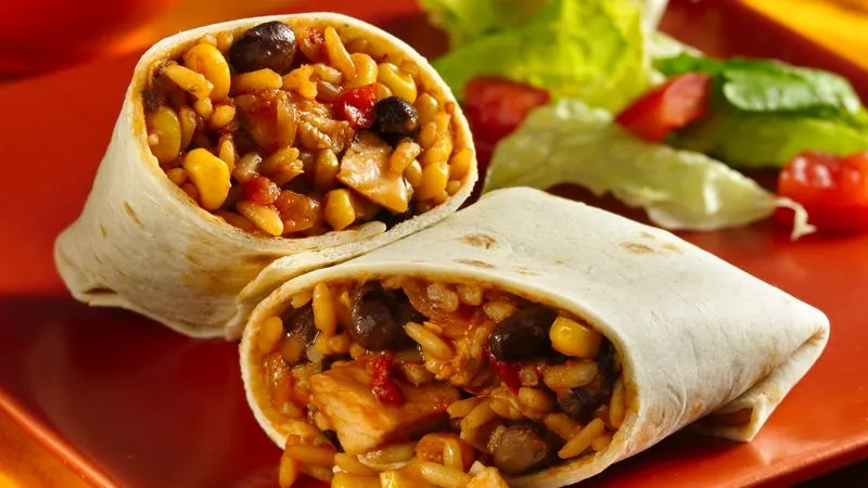 Chicken Super Burrito with Chips and Chipotle Salsa Chicken Super Burrito with Chips and Chipotle Salsa