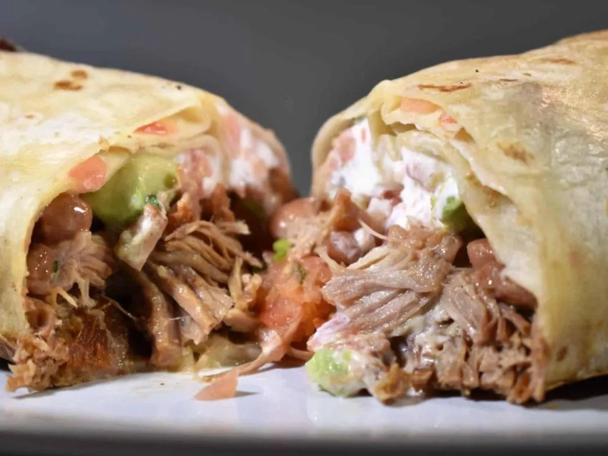 Carnitas Super Burrito with Chips and Chipotle Salsa Carnitas Super Burrito with Chips and Chipotle Salsa