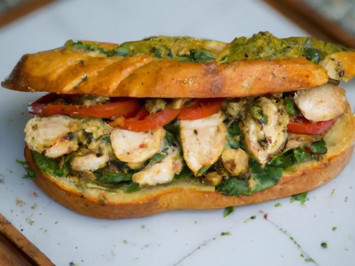 Pesto Chicken Sandwich with Kettle Chips and Chocolate Chip Cookie