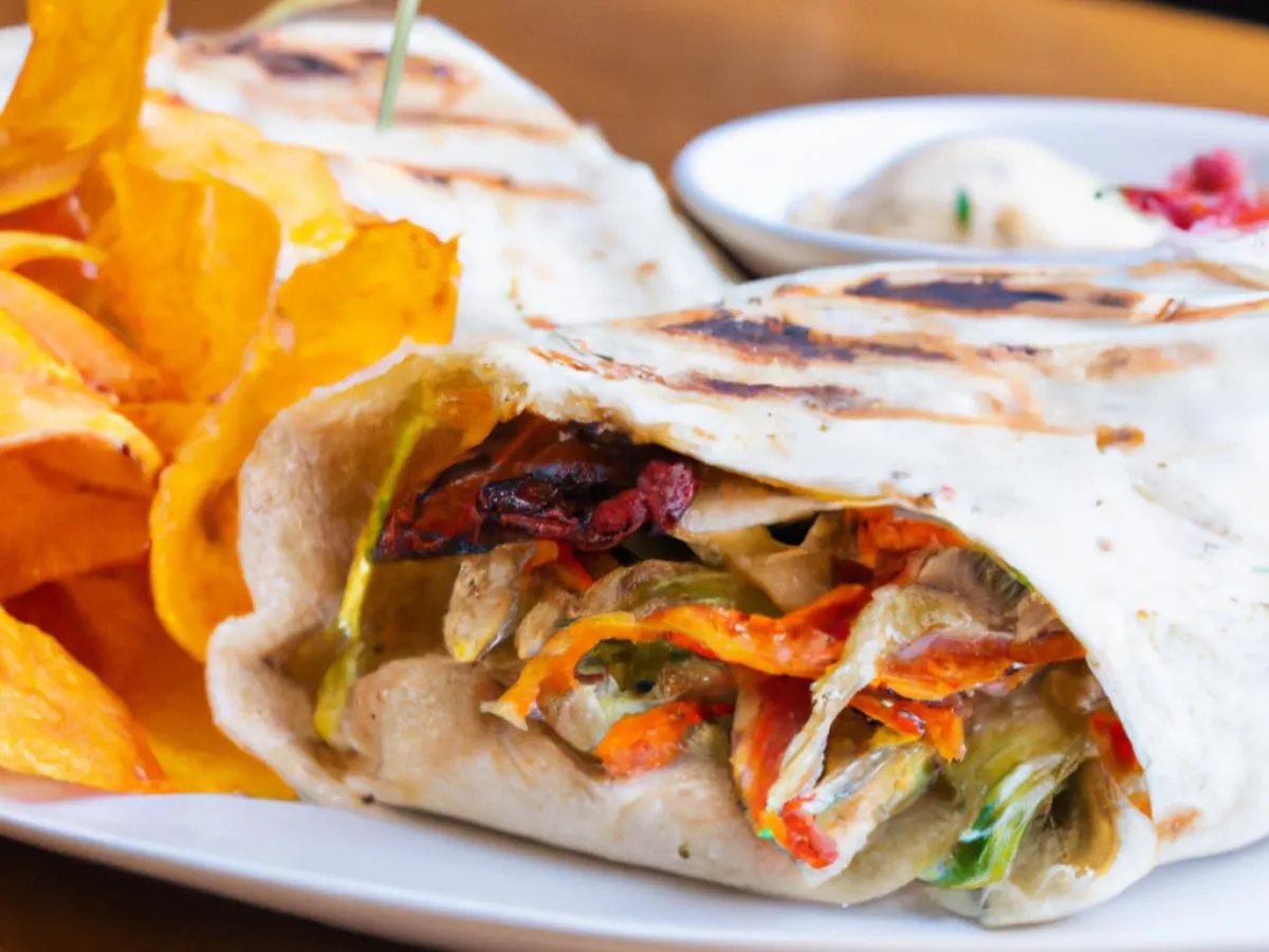 Chilled Grilled Vegetable and Hummus Wrap with Truffle Chips Chilled Grilled Vegetable and Hummus Wrap with Truffle Chips