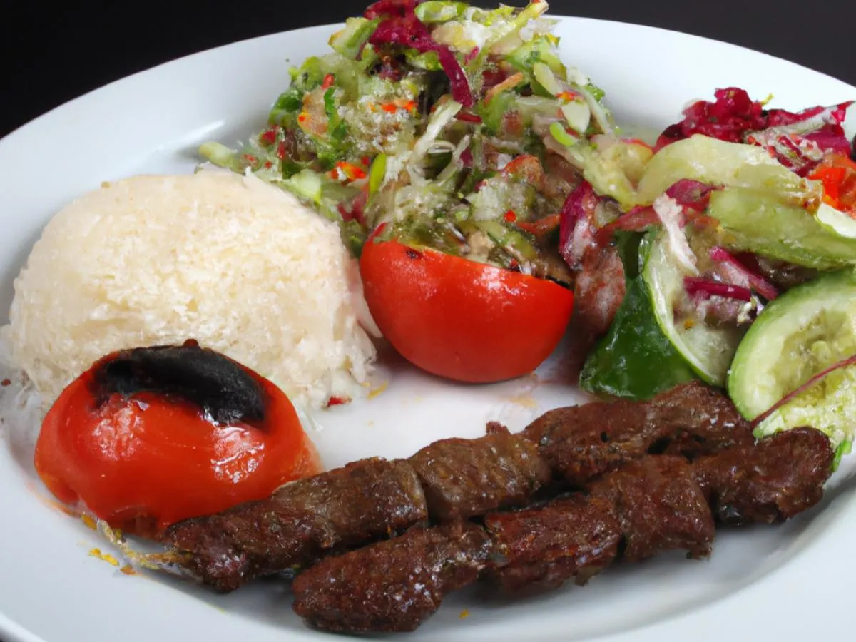 Kofte Kebab Plate with Rice and Mediterranean Salad (Gluten-Free, Dairy-Free) Kofte Kebab Plate with Rice and Mediterranean Salad (Gluten-Free, Dairy-Free)