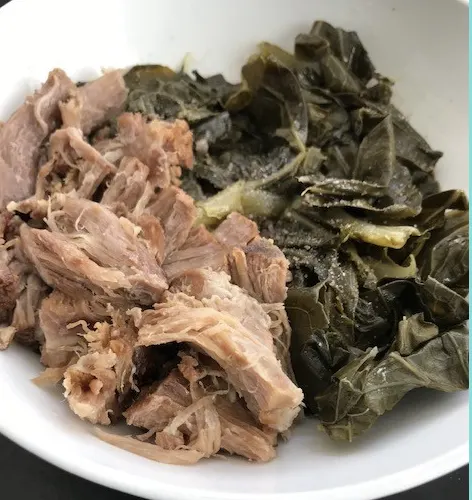 Combo Pulled Chicken and Pulled Pork with Collard Greens (Light Carb) Combo Pulled Chicken and Pulled Pork with Collard Greens (Light Carb)