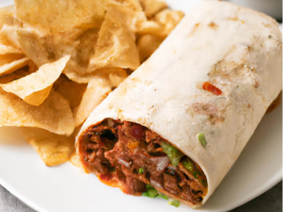 Tio Luis Al Pastor Burrito With Chips and Salsa Tio Luis Al Pastor Burrito With Chips and Salsa