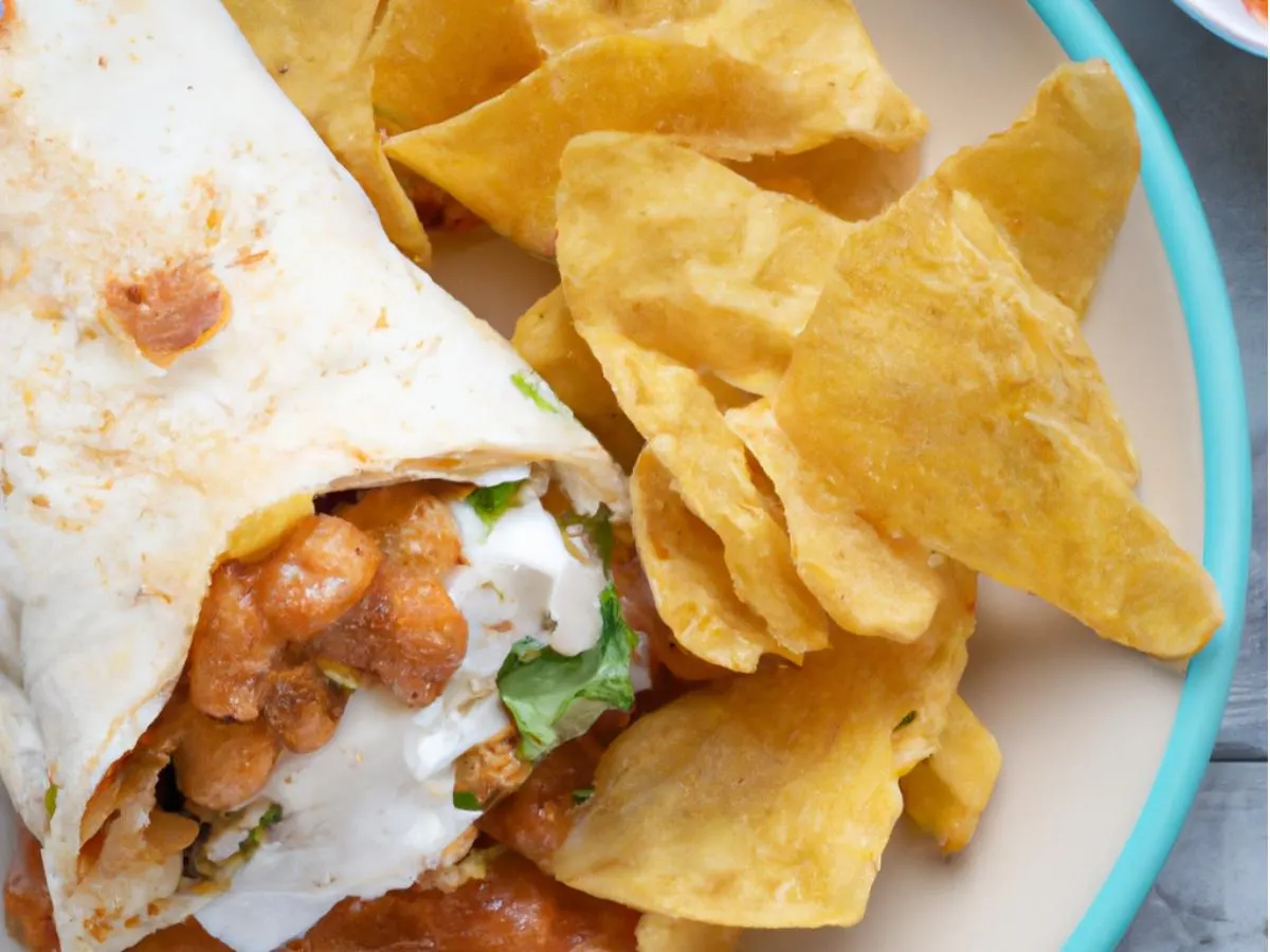 Tio Luis Chicken Tinga Burrito With Chips and Salsa Tio Luis Chicken Tinga Burrito With Chips and Salsa