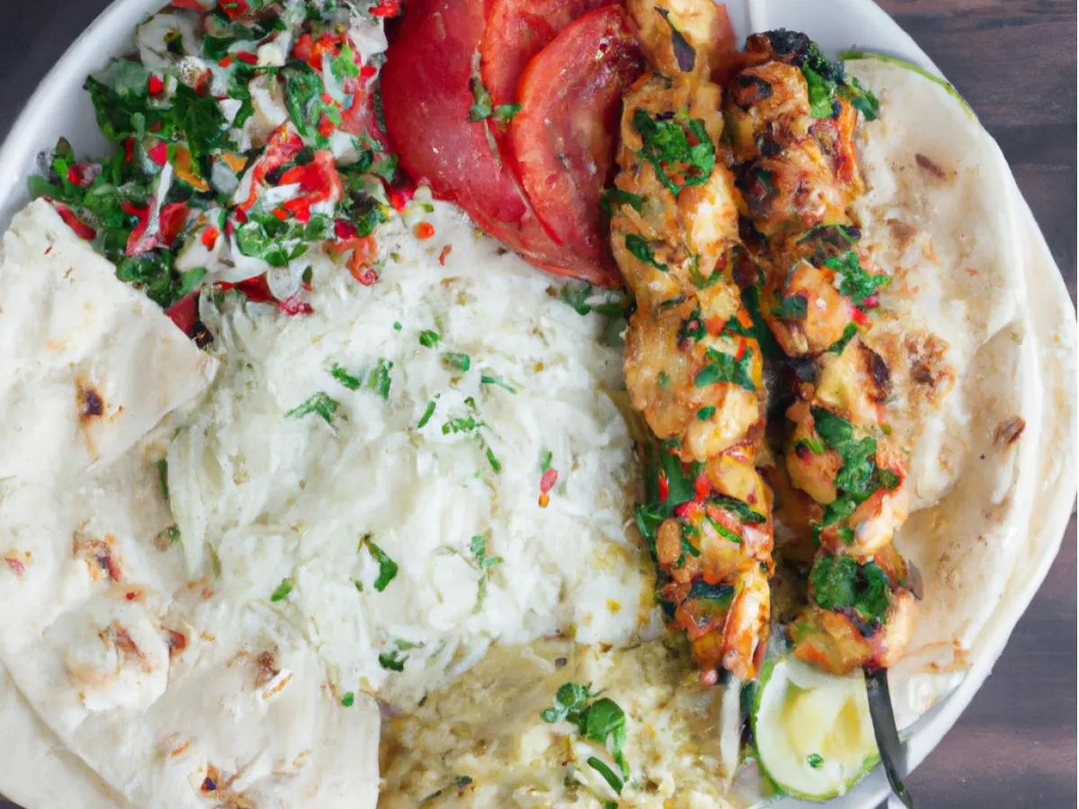 Spicy Chicken Kabob With Basmati Rice, Tabouli Salad, Hummus and Pita Spicy Chicken Kabob With Basmati Rice, Tabouli Salad, Hummus and Pita