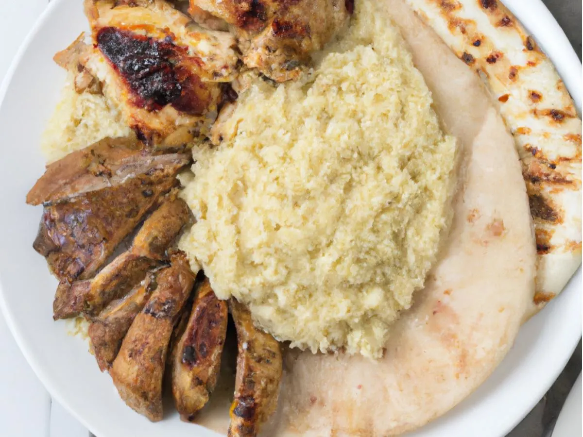 Chicken Shawarma With Couscous, Baba Ghanouj, Hummus and Pita Chicken Shawarma With Couscous, Baba Ghanouj, Hummus and Pita