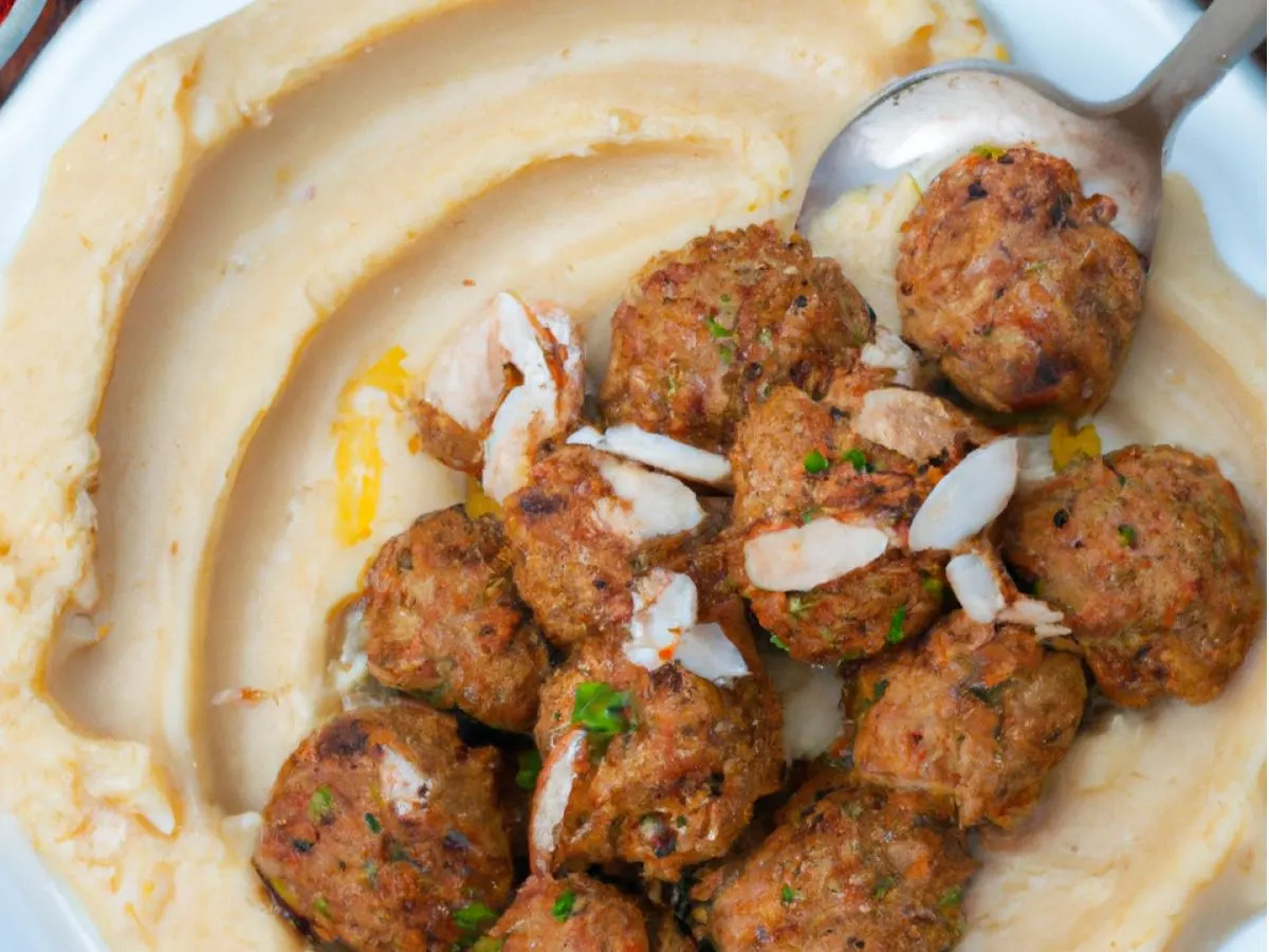 Turkish Meatballs with Almonds With Couscous, Baba Ghanouj, Hummus and Pita Turkish Meatballs with Almonds With Couscous, Baba Ghanouj, Hummus and Pita