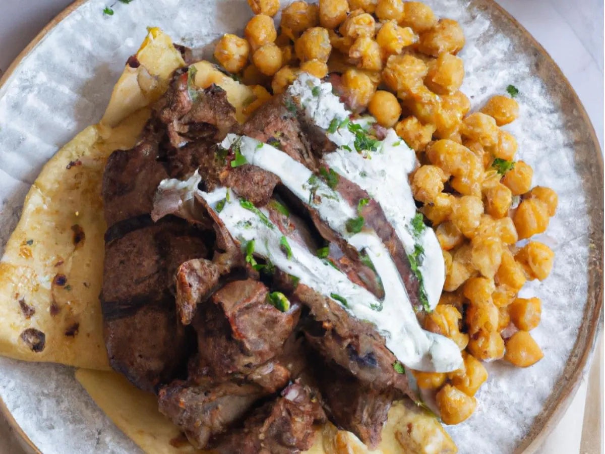 Steak Shawarma With Sabich, Chickpea Salad, Persian Yogurt and Pita Steak Shawarma With Sabich, Chickpea Salad, Persian Yogurt and Pita
