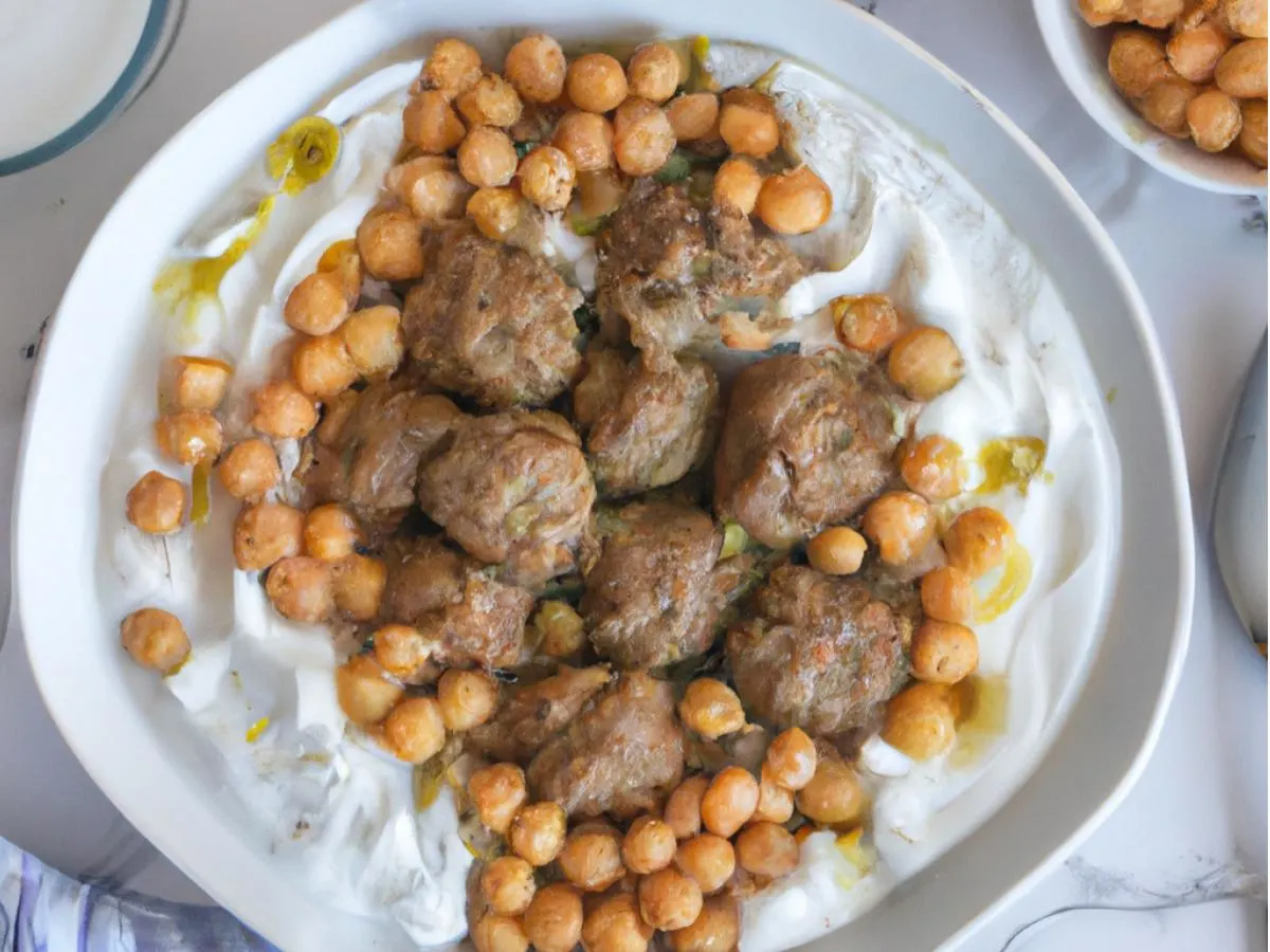 Turkish Meatballs with Almonds With Sabich, Chickpea Salad, Persian Yogurt and Pita Turkish Meatballs with Almonds With Sabich, Chickpea Salad, Persian Yogurt and Pita