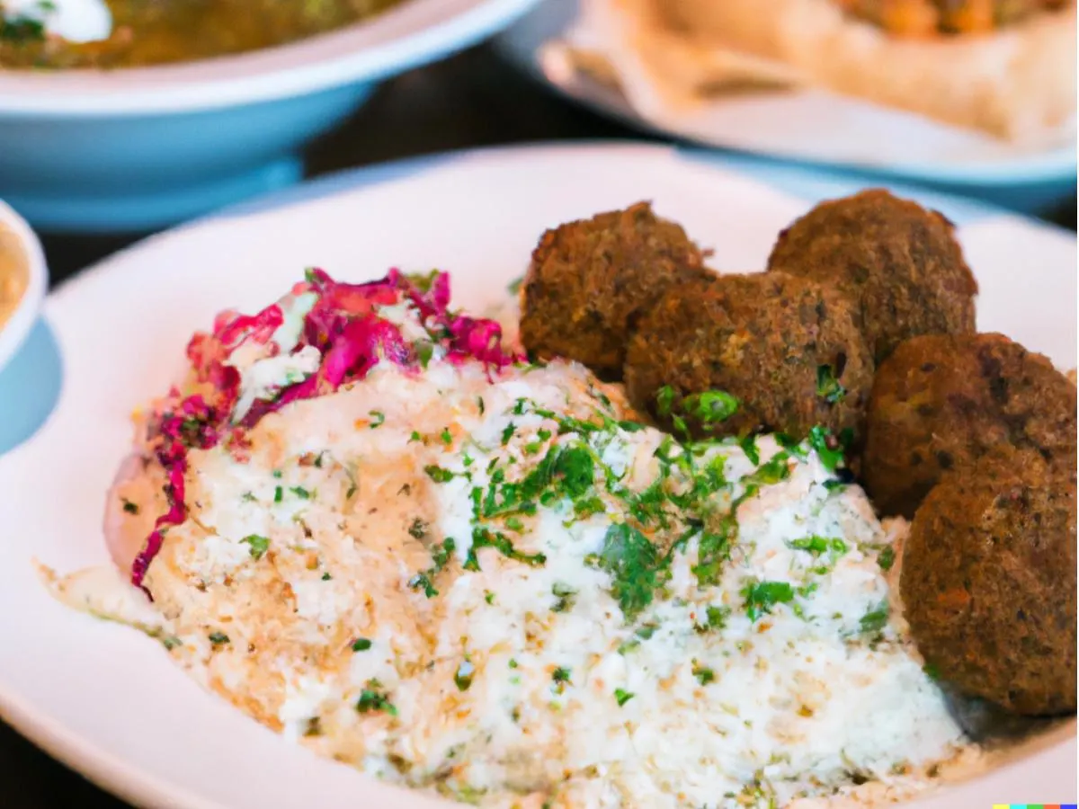 Falafel With Basmati Rice, Medditerannean Salad, Hummus and Pita Falafel With Basmati Rice, Medditerannean Salad, Hummus and Pita