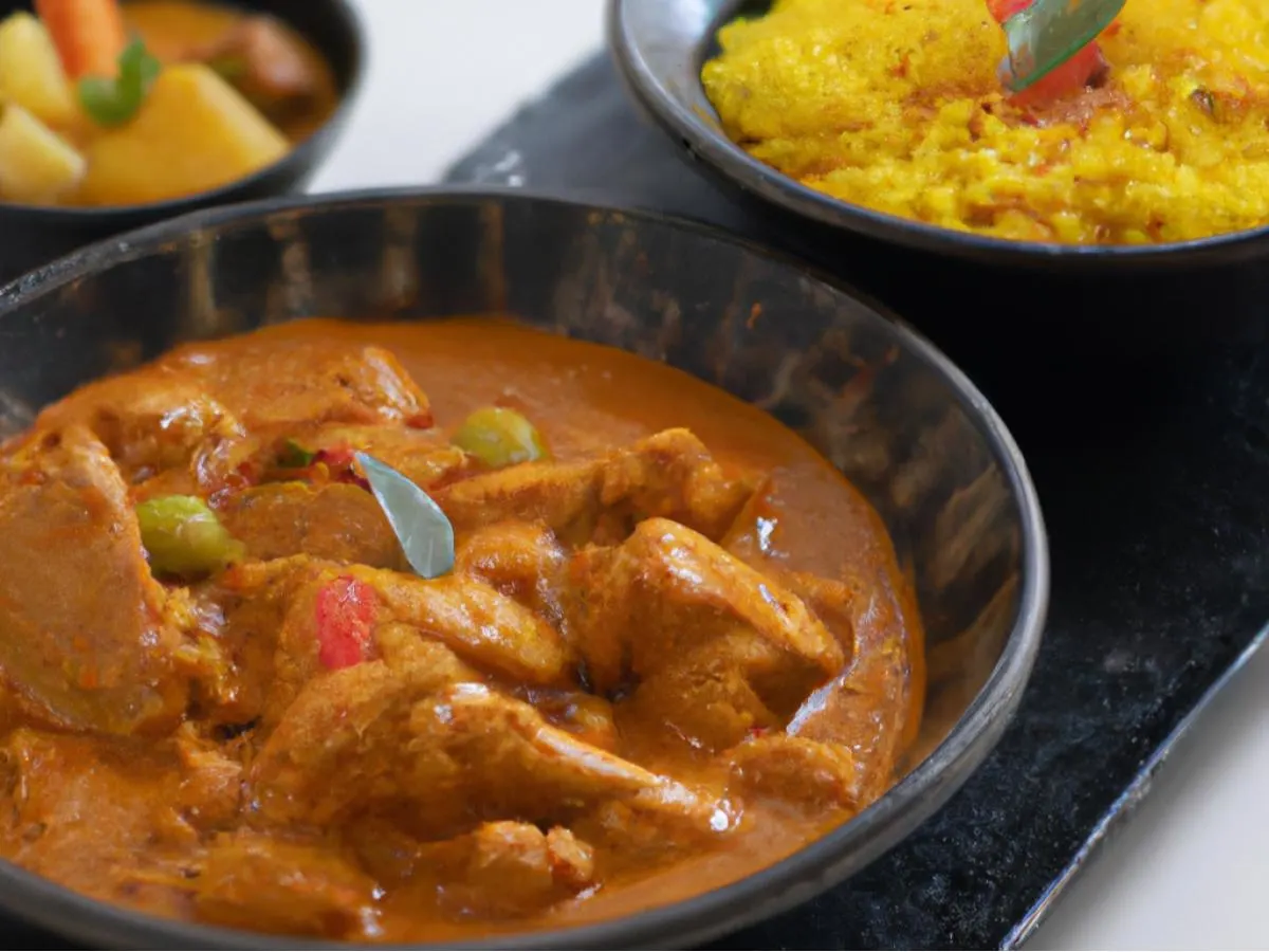 Achari Chicken Curry with Aloo Gobi and Mutter Pulao (Allergen Free) Achari Chicken Curry with Aloo Gobi and Mutter Pulao (Allergen Free)