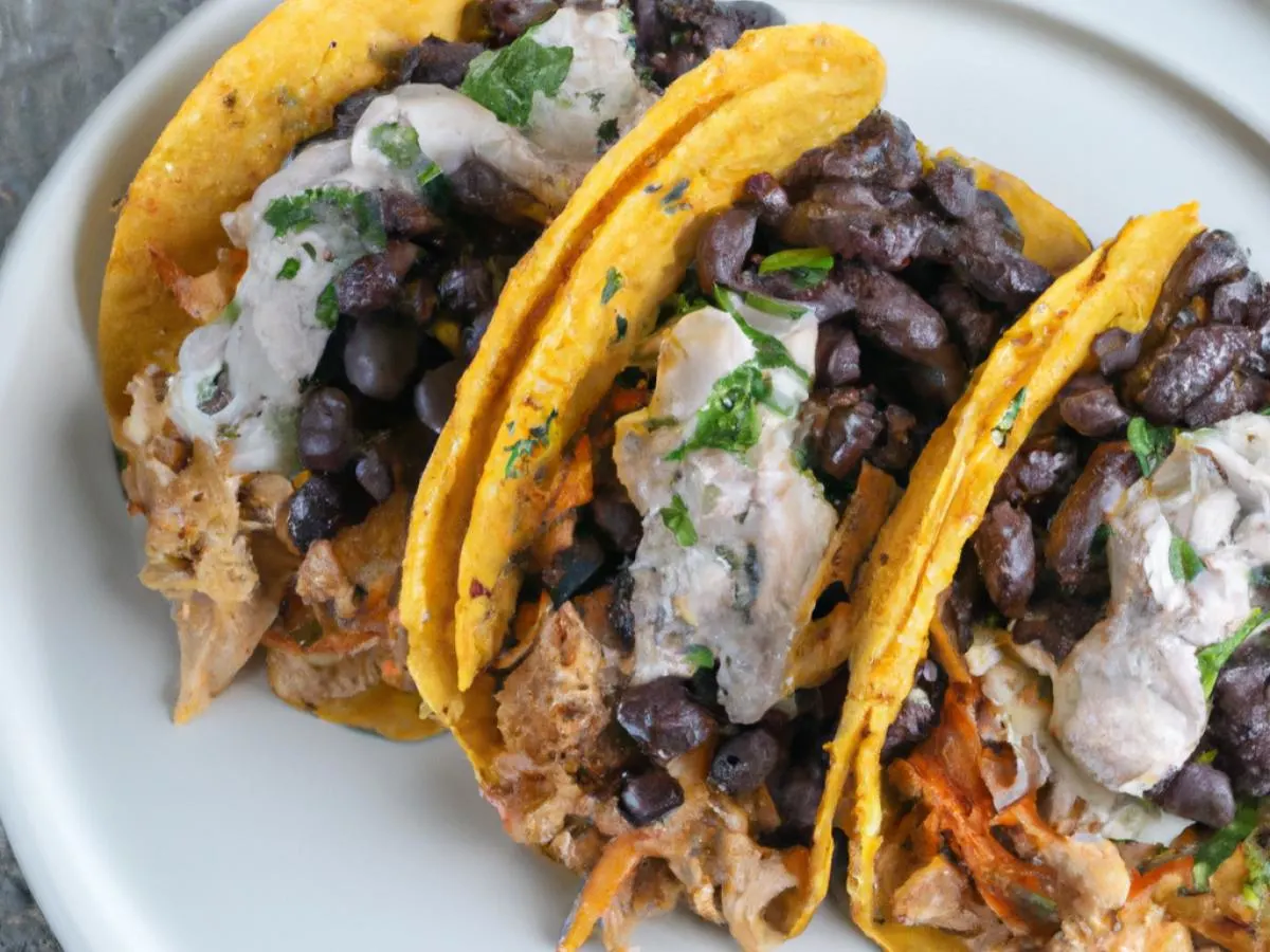 3 Smoked Pulled Chicken Corn Tortilla Tacos with Mexican Rice, Black Beans, and Chipotle Mayo 3 Smoked Pulled Chicken Corn Tortilla Tacos with Mexican Rice, Black Beans, and Chipotle Mayo