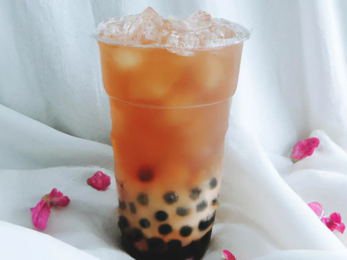 Rose iced Tea (Half Sweet) with boba Rose iced Tea (Half Sweet) with boba