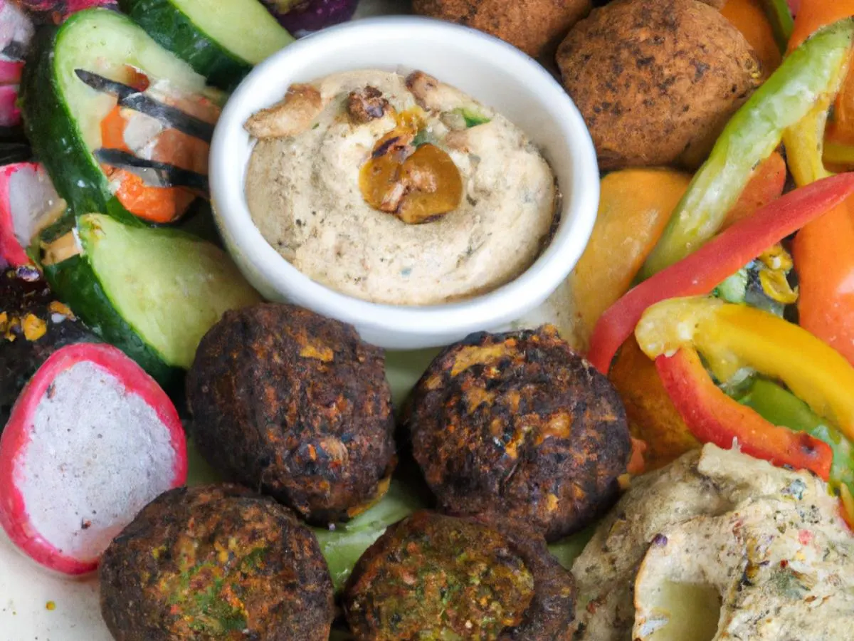 Falafel Plate with Hummus, Melitzanosalata and Roasted Vegetables (Vegan) Falafel Plate with Hummus, Melitzanosalata and Roasted Vegetables (Vegan)
