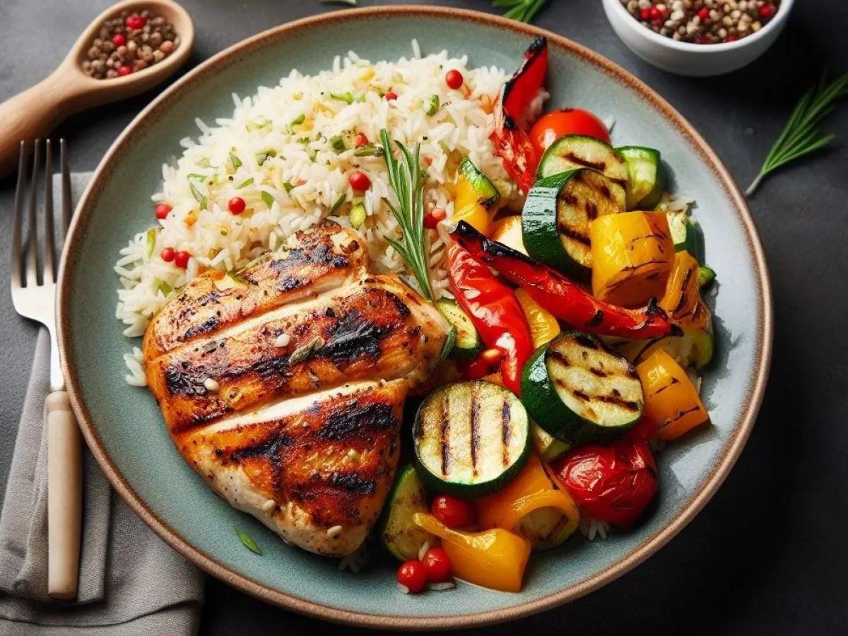 Sundried Tomato Chicken, Basmati Rice & Grilled Vegetables (Sauce on Side) Sundried Tomato Chicken, Basmati Rice & Grilled Vegetables (Sauce on Side)