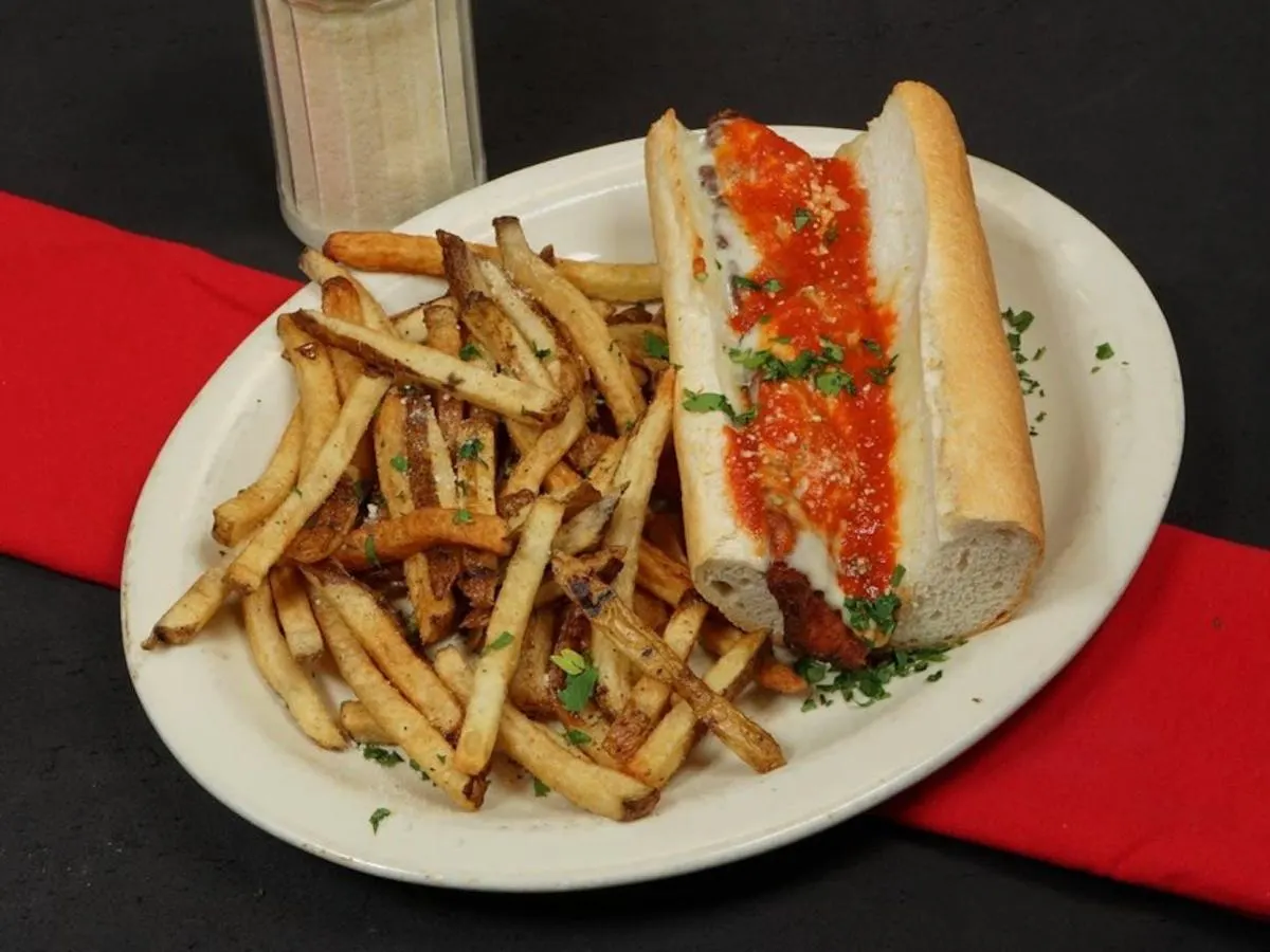 Chicken Parmigiana Sandwich with French Fries