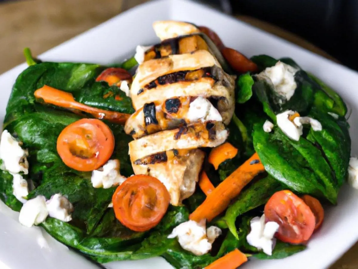 Baby Spinach Entree Salad with Grilled Chicken and Balsamic Vinaigrette Baby Spinach Entree Salad with Grilled Chicken and Balsamic Vinaigrette