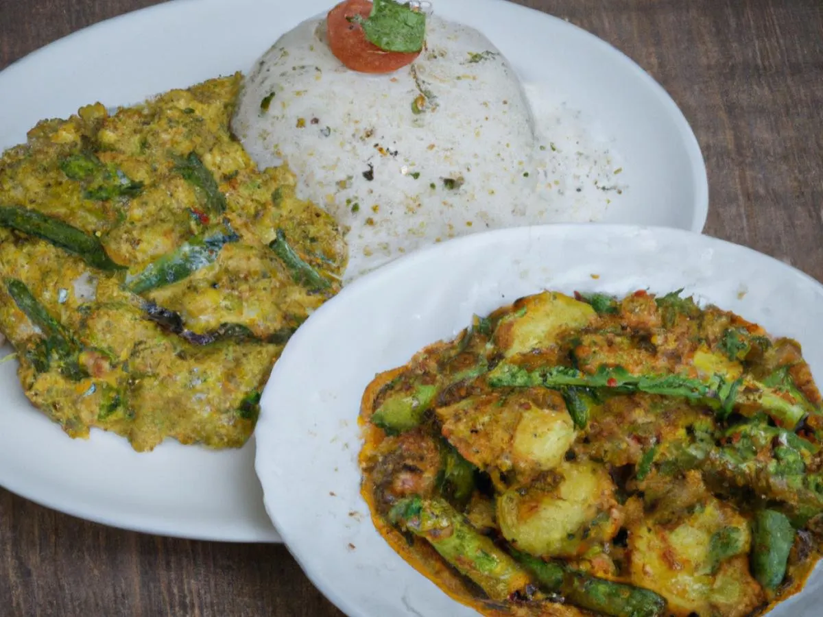 Bhindi Do Piyaza and Alu Matar With Rice