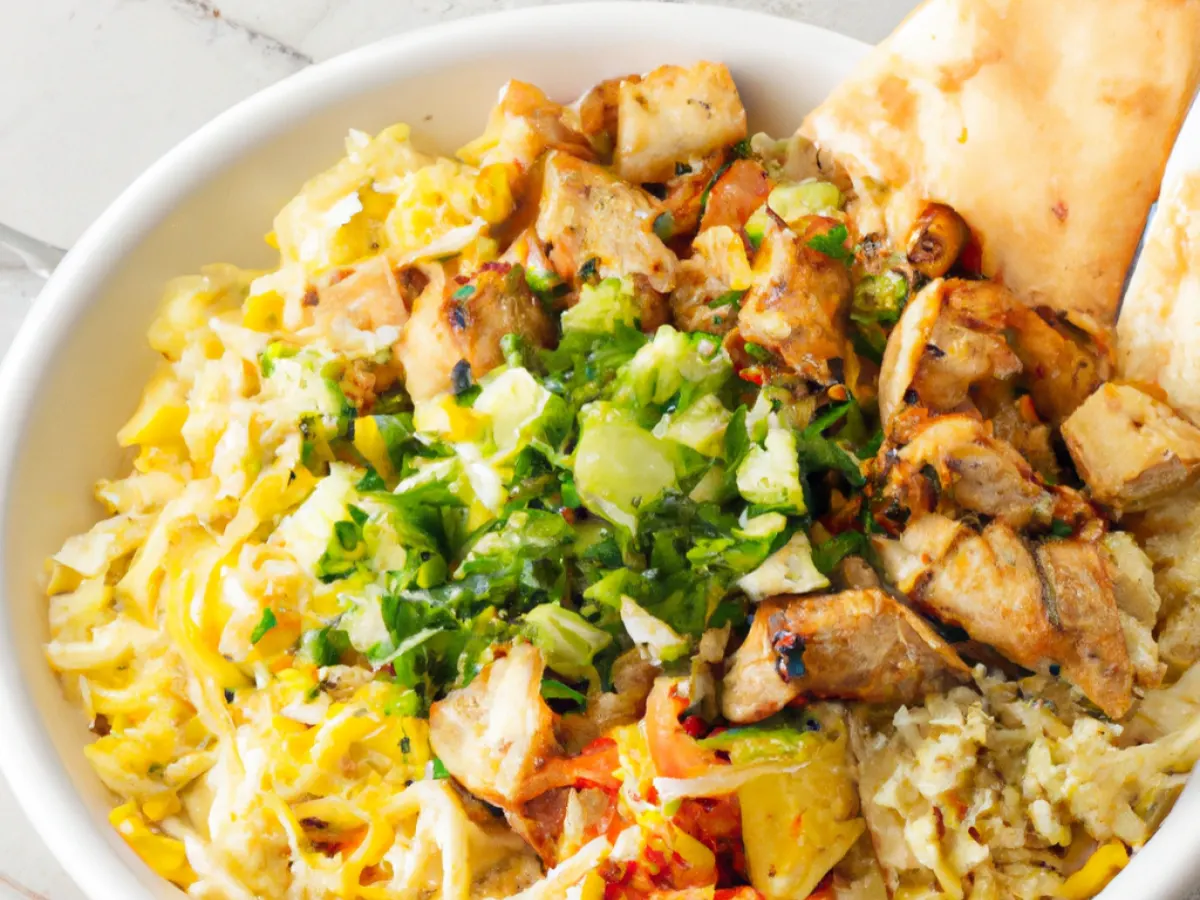Chicken Shawarma Bowl with Hot Sauce and Hummus Chicken Shawarma Bowl with Hot Sauce and Hummus