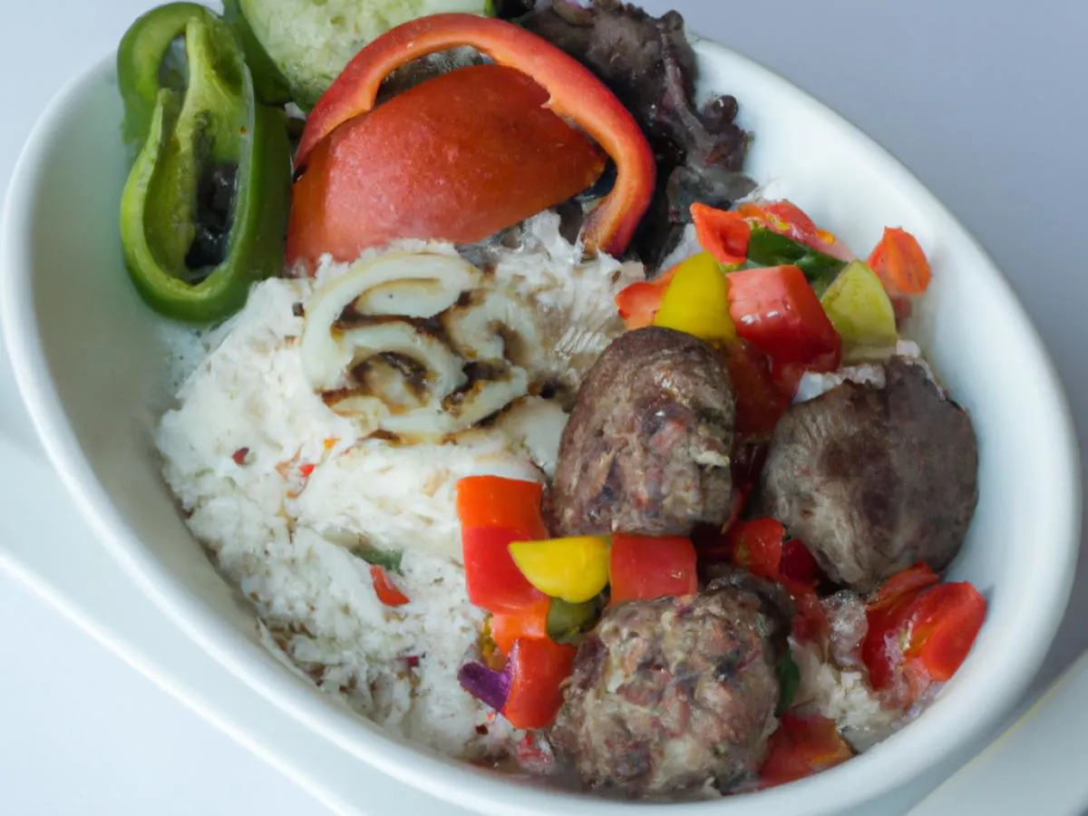 Kofta Kabob Bowl with Garlic Sauce and Baba Ghanoush Kofta Kabob Bowl with Garlic Sauce and Baba Ghanoush