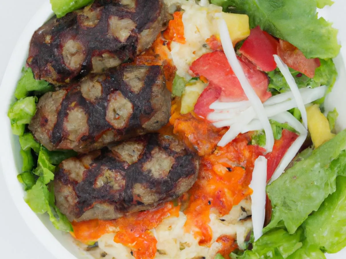 Kofta Kabob Bowl with with Hot Sauce and Baba Ghanoush Kofta Kabob Bowl with with Hot Sauce and Baba Ghanoush