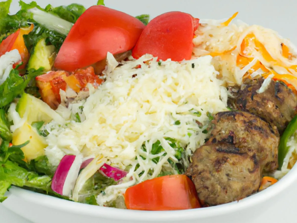 Kofta Kabob Bowl with with Tzatziki Sauce and Baba Ghanoush Kofta Kabob Bowl with with Tzatziki Sauce and Baba Ghanoush