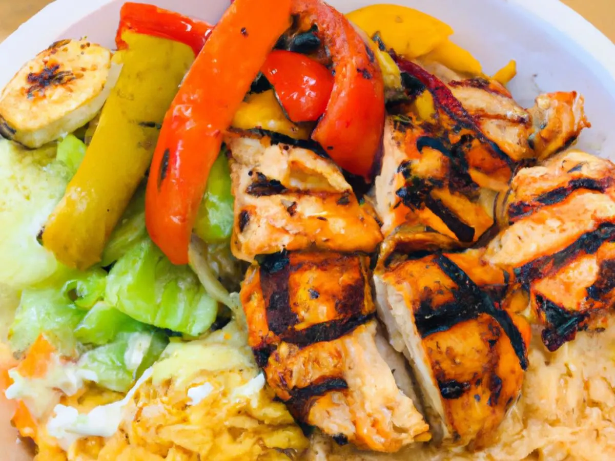 Grilled Boneless Chicken Thighs Bowl with Tahini Sauce and Baba Ghanoush Grilled Boneless Chicken Thighs Bowl with Tahini Sauce and Baba Ghanoush