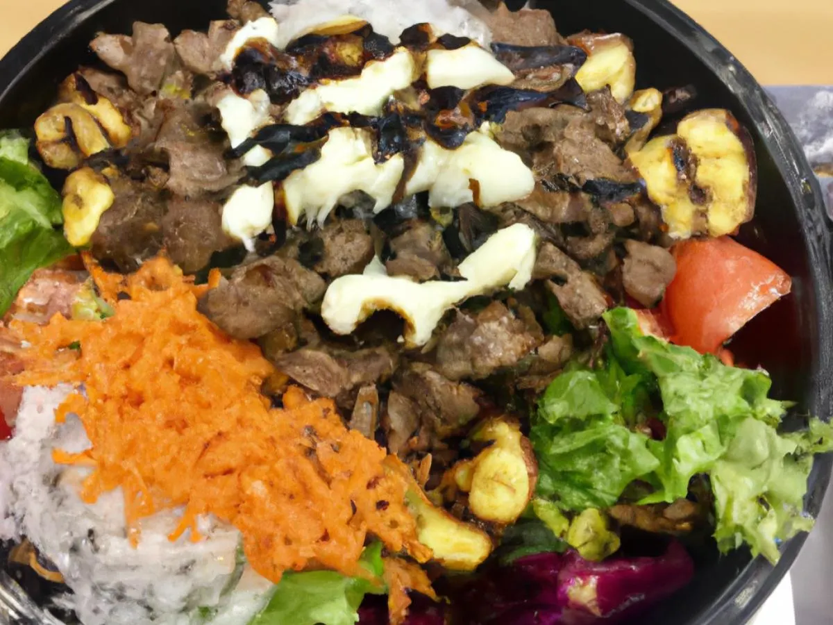 Beef Kabob Bowl with Garlic Sauce and Baba Ghanoush Beef Kabob Bowl with Garlic Sauce and Baba Ghanoush