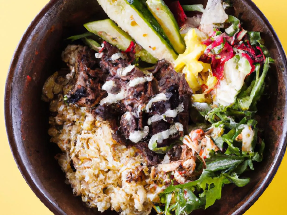 Beef Kabob Bowl with Hot Sauce and Baba Ghanoush Beef Kabob Bowl with Hot Sauce and Baba Ghanoush