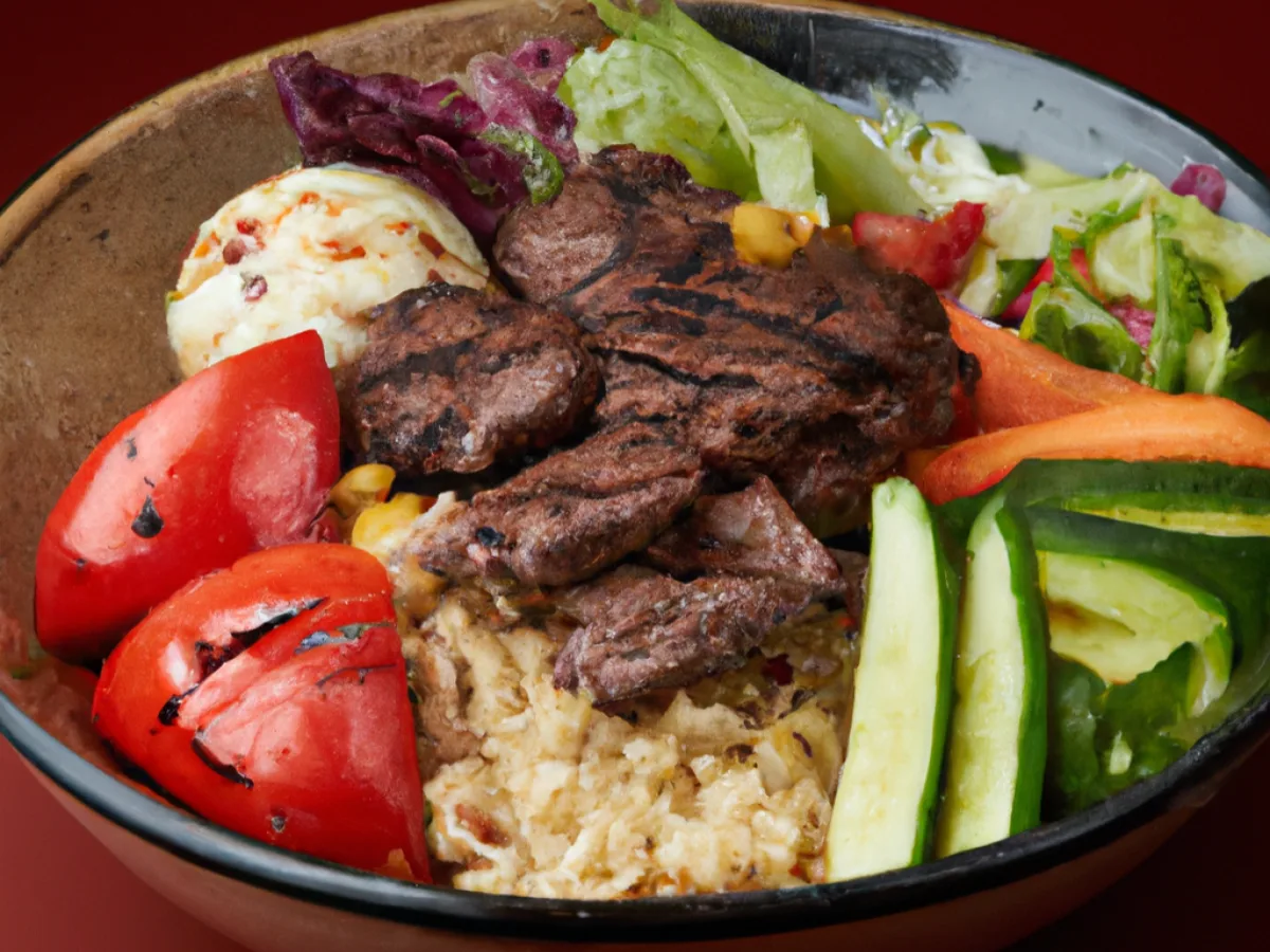 Beef Shawarma Bowl with Hot Sauce and Hummus Beef Shawarma Bowl with Hot Sauce and Hummus