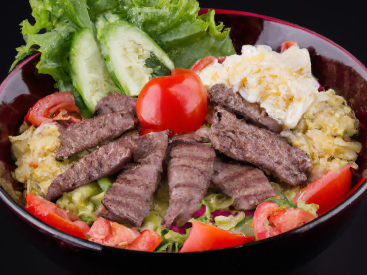 Beef Shawarma Bowl with Garlic Sauce and Baba Ghanoush Beef Shawarma Bowl with Garlic Sauce and Baba Ghanoush