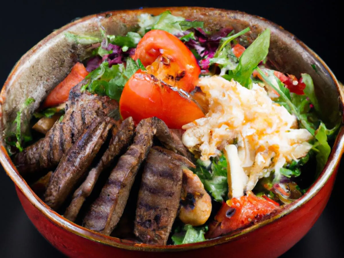 Beef Shawarma Bowl with Hot Sauce and Baba Ghanoush Beef Shawarma Bowl with Hot Sauce and Baba Ghanoush