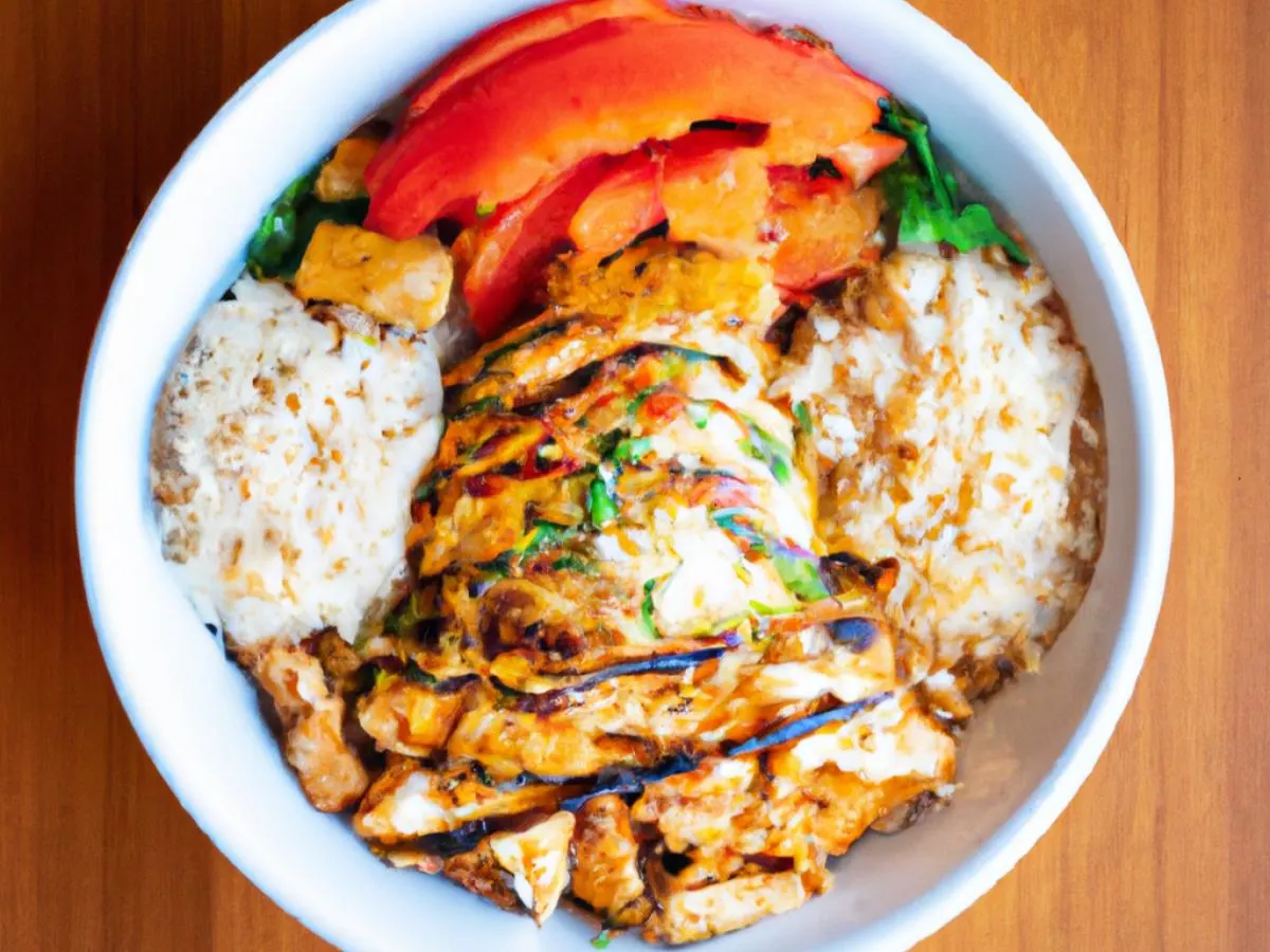 Spicy Grilled Chicken Boneless Thighs Bowl with Garlic Sauce and Baba Ghanoush Spicy Grilled Chicken Boneless Thighs Bowl with Garlic Sauce and Baba Ghanoush