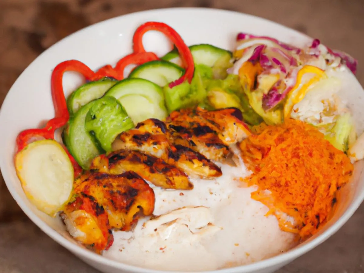 Spicy Chicken Tikka Bowl with with Hot Sauce and Hummus Spicy Chicken Tikka Bowl with with Hot Sauce and Hummus