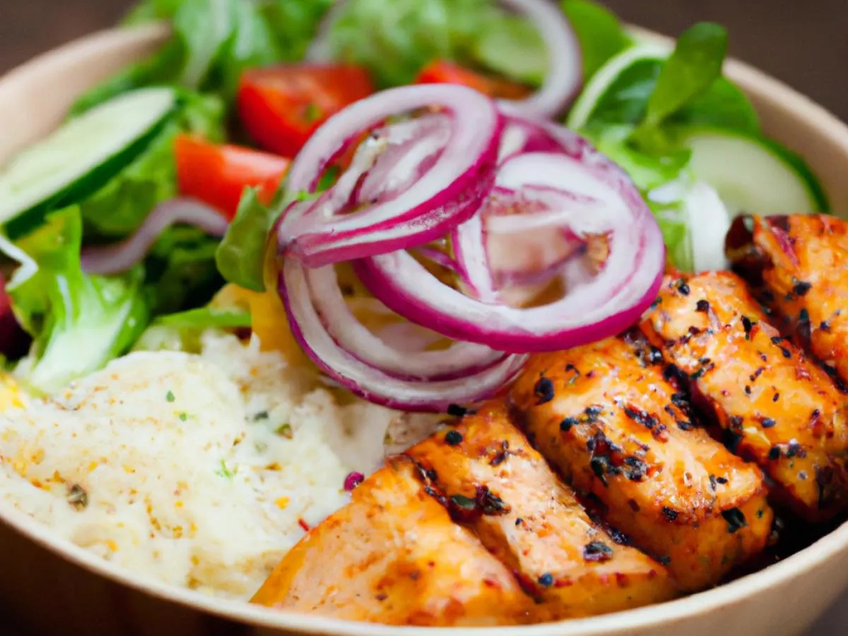 Spicy Chicken Tikka Bowl with with Hot Sauce and Baba Ghanoush Spicy Chicken Tikka Bowl with with Hot Sauce and Baba Ghanoush