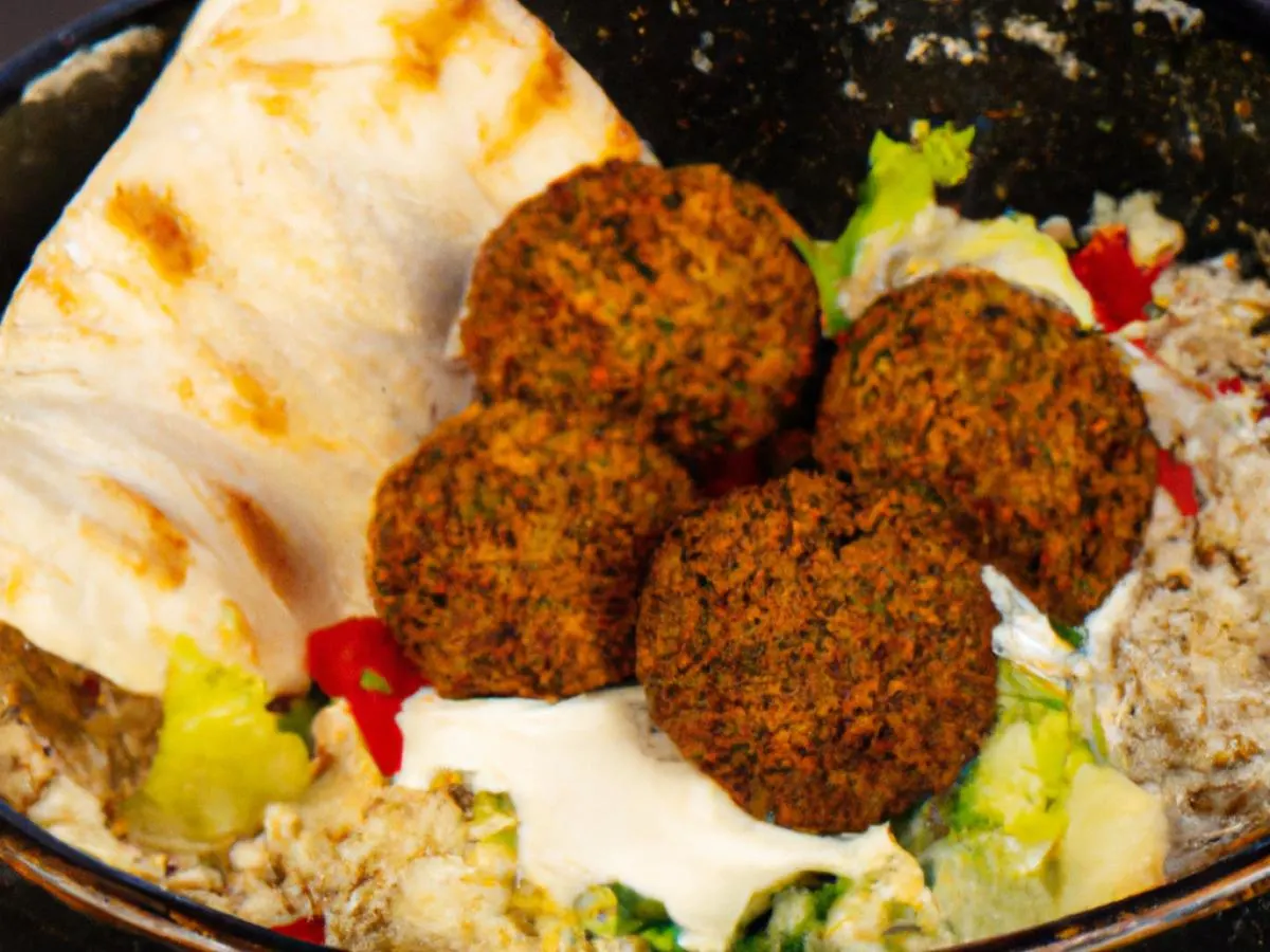 Falafel Bowl with Hot Sauce and Baba Ghanoush Falafel Bowl with Hot Sauce and Baba Ghanoush