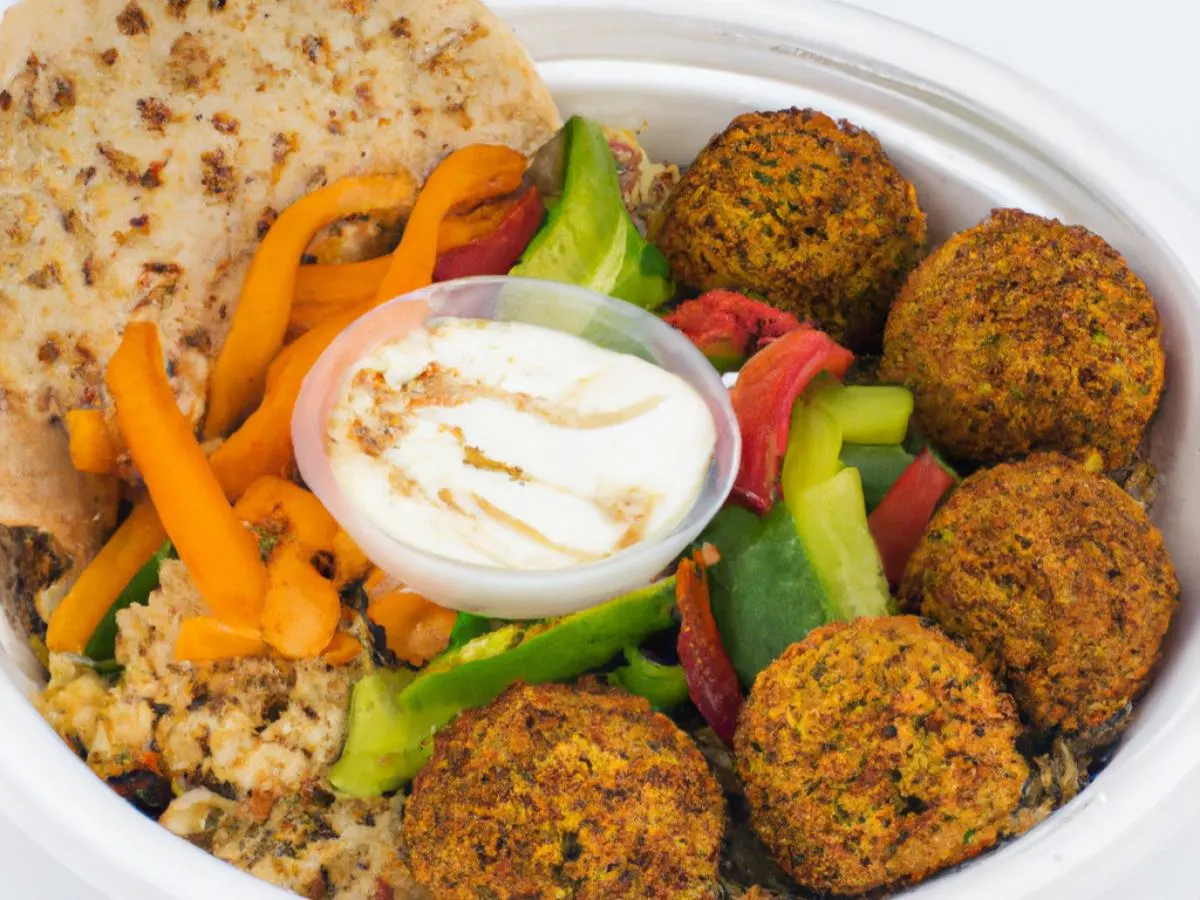 Falafel Bowl with Garlic Sauce and Baba Ghanoush Falafel Bowl with Garlic Sauce and Baba Ghanoush