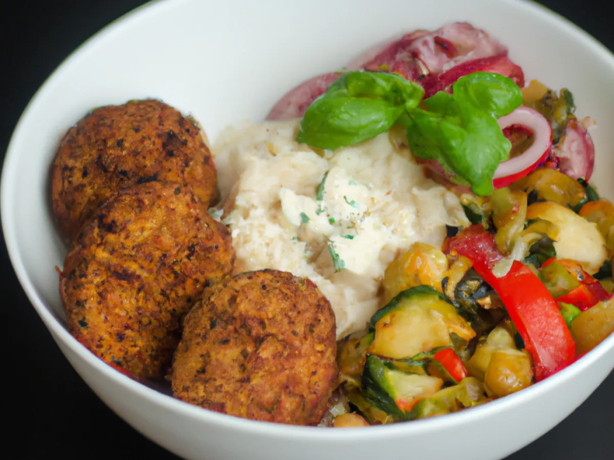 Vegan Falafel Bowl with Garlic Sauce and Baba Ghanoush Vegan Falafel Bowl with Garlic Sauce and Baba Ghanoush