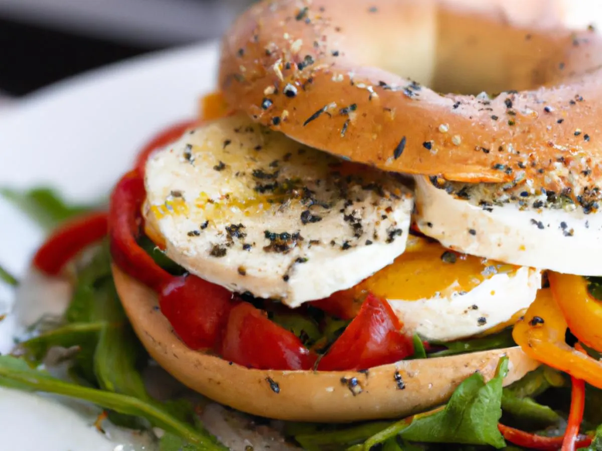 Everything Bagel Feta & Pepper Sandwich with side salad Everything Bagel Feta & Pepper Sandwich with side salad