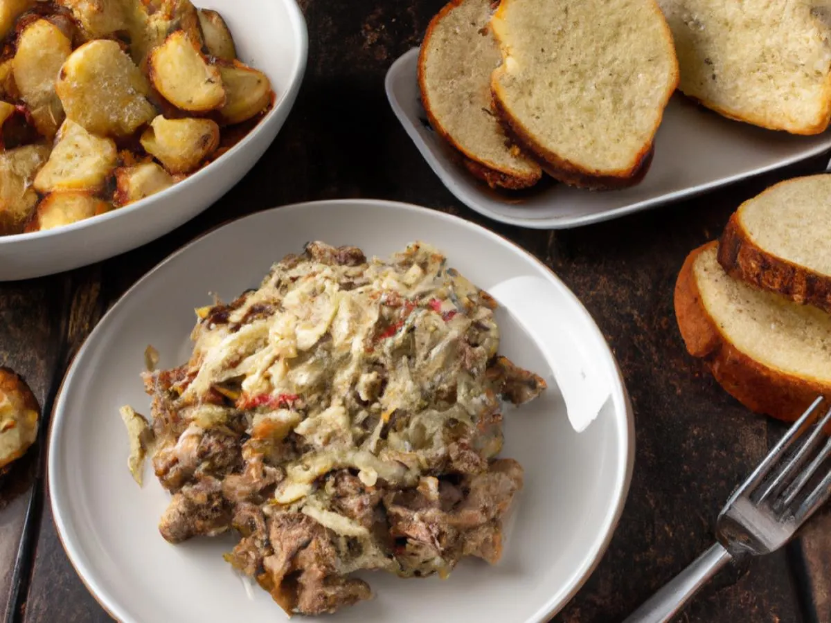 Pulled Pork With Potato Salad and Garlic Bread