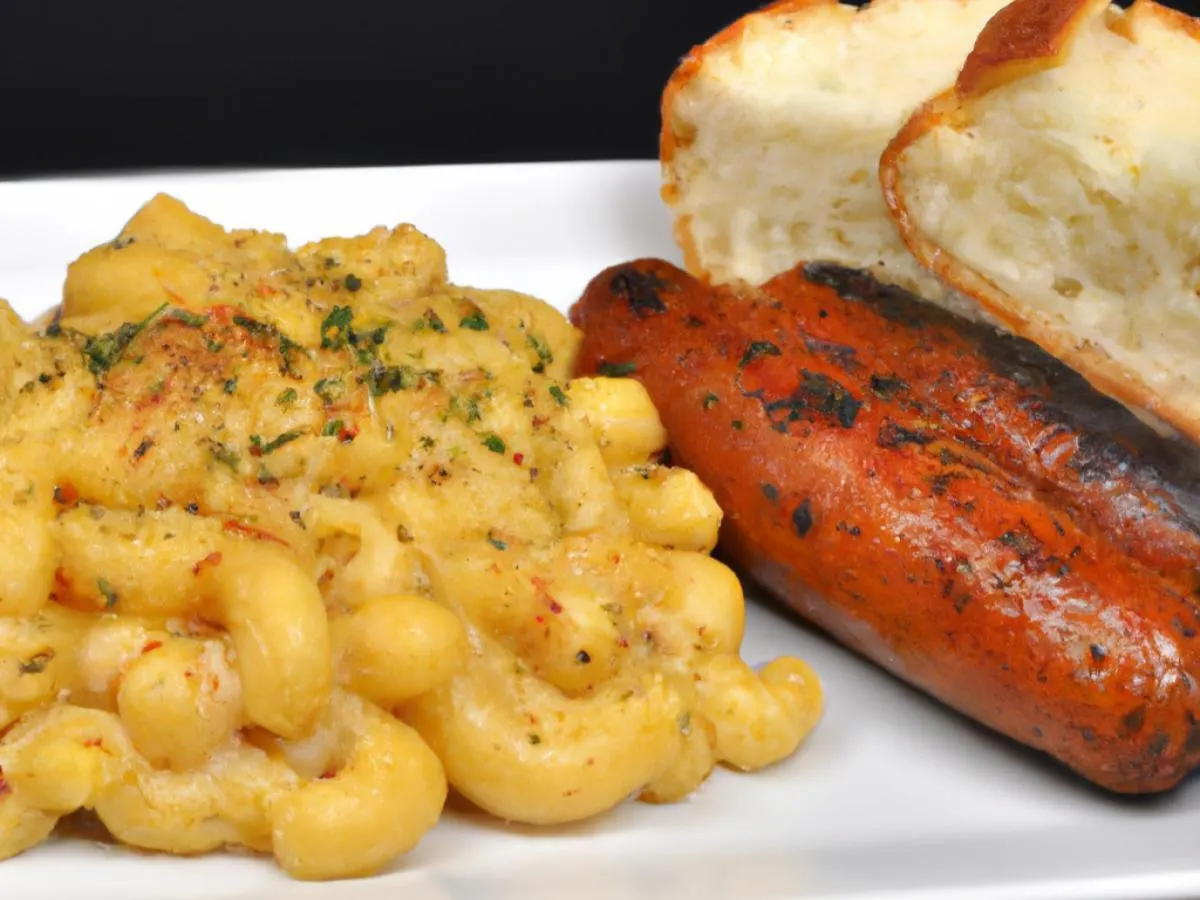 Andouille Sausage With Mac & Cheese and Garlic Bread