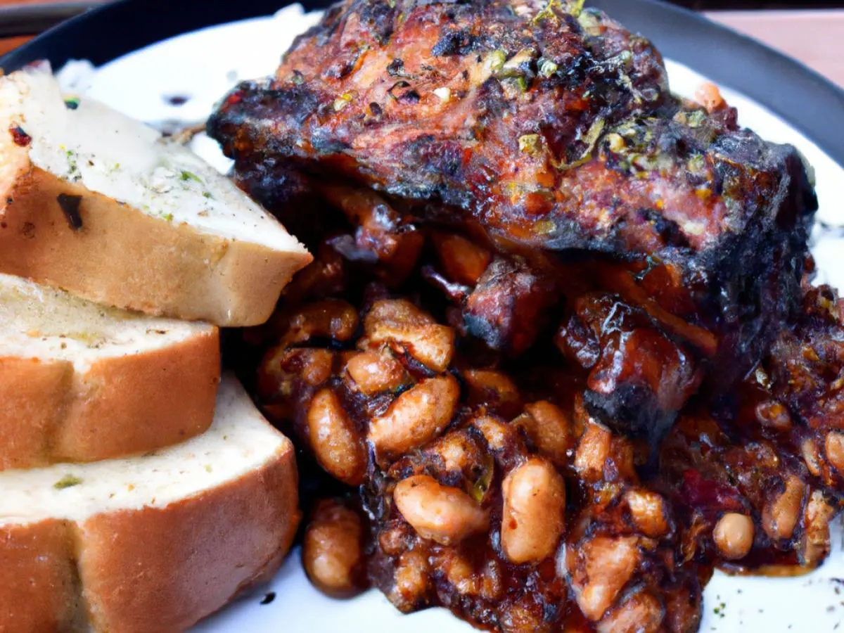 Pork Ribs With Brisket Beans and Garlic Bread