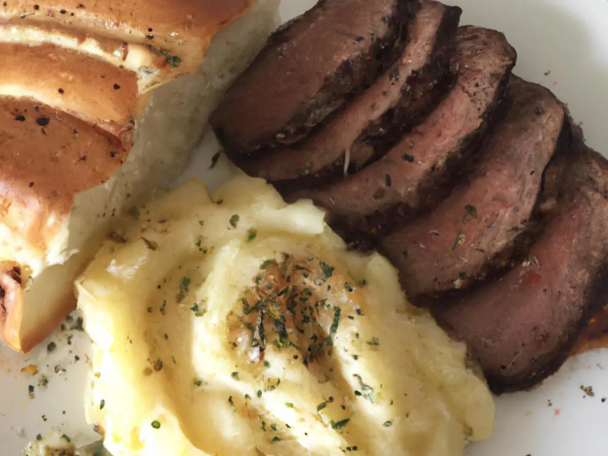 Tri Tip With Cheesy Mashed Potatoes and Garlic Bread