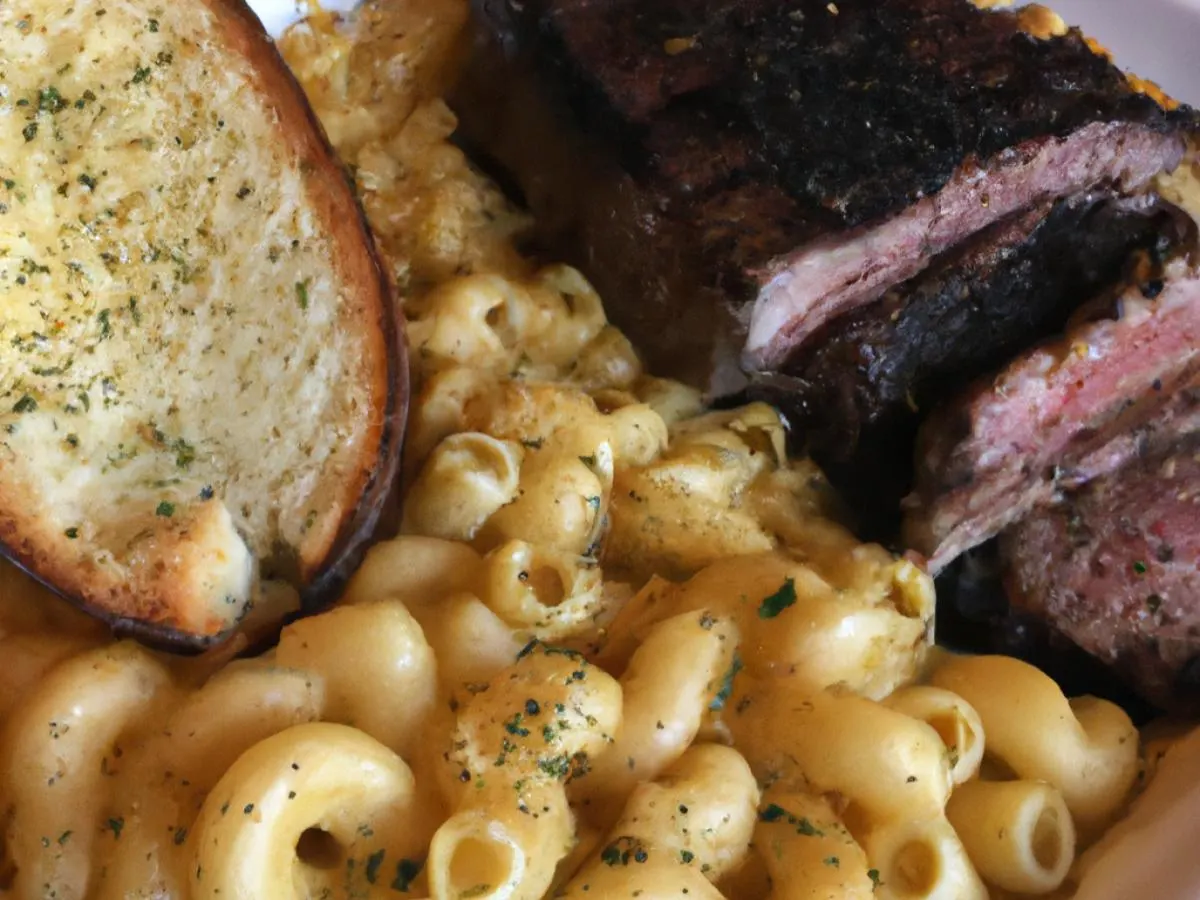 Tri Tip With Mac & Cheese and Garlic Bread