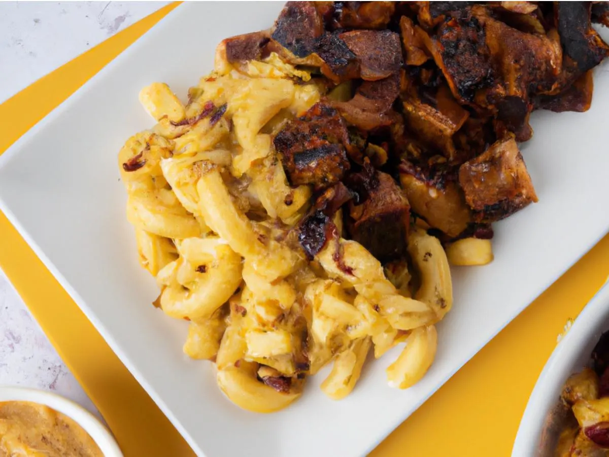Jack Fruit With Mac & Cheese and Garlic Bread