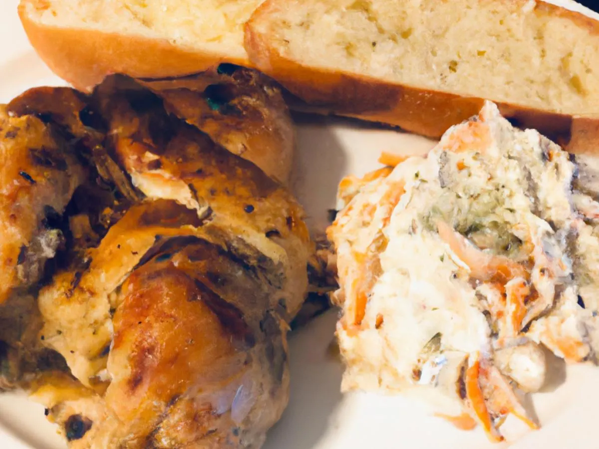 Bone in Chicken With Creamy Slaw and Garlic Bread