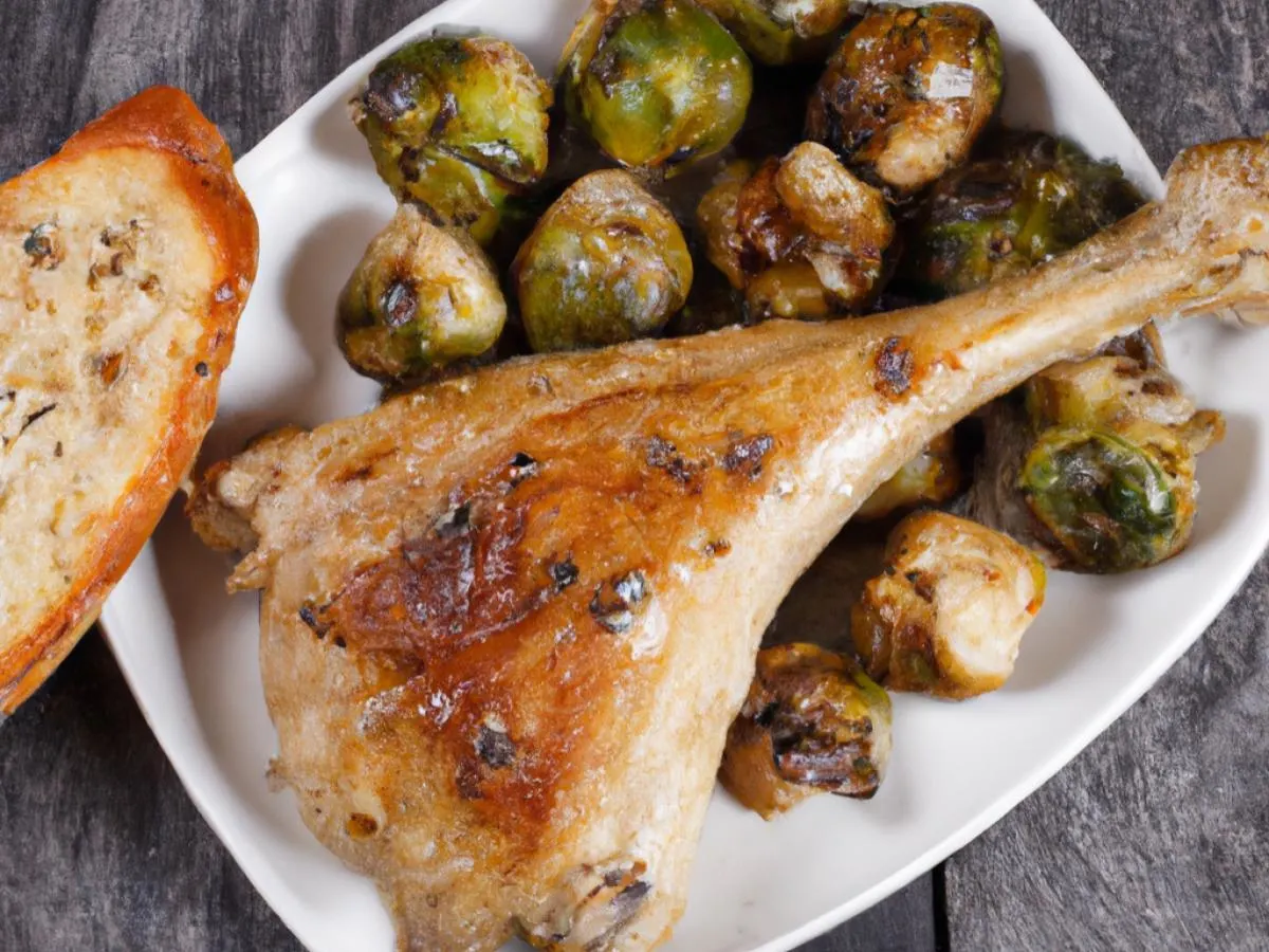 Bone in Chicken With Roasted Brussel Sprouts and Garlic Bread